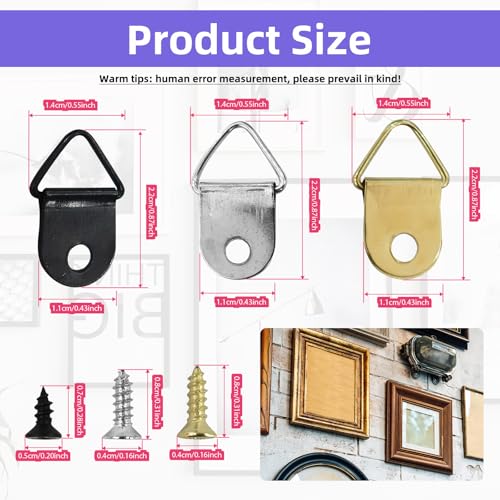 Image of 300Pcs Small Triangle Ring Steel Picture Hangers with Screws, Light Duty D Rings Picture Frames Hook for Hanging Clock, Decoration, Mirror, Paintings, Photo, Artwork