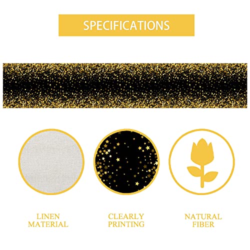 Linen Black And Gold Star Table Runner Prom Decorations Happy New Year 20S Party Birthday Party Baby Shower Decorations And Supplies Modern Wedding Table Runners 13X72 Inch #TOP3