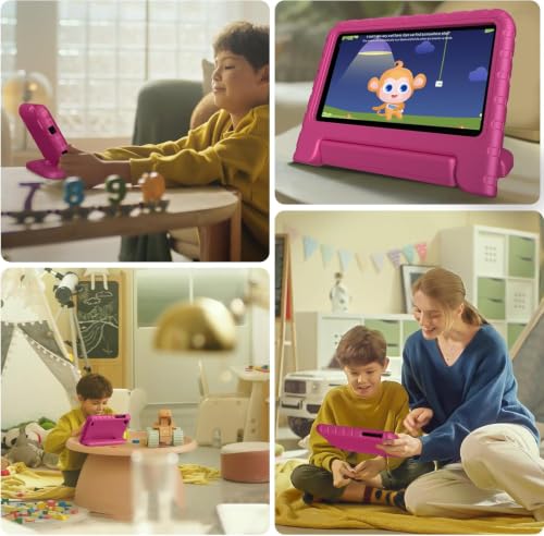 Image of JUSYEA Tablet 7-Inch Android, 64GB ROM (1TB TF), Octa-Core, Widevine L1, GPS, 5G+2.4G WiFi 6, 3500mAh, BT 5.0, Parental Controls, EVA Silicone Protective Case-Pink