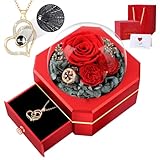 Muttertagsgeschenke für Mama Ewige Echte Rose und 100 Sprachen mit Herz Halskette , Infinity Rosen, Rosenbox ,Geburtstag, Valentinstag, Hochzeitstag Geschenke für Sie Freundin Frauen,Ehefrau (ROT)