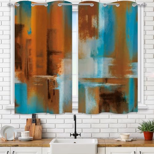 Image of Asuexpect Rust Curtains 2 Panels Abstract Kitchen Curtain Room Darkening Grommet Window Drapes Modern Decorative Window Treatments for Bedroom Living Room, 26x36 Inches