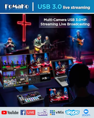Image of FoMaKo 4K HDMI Video Mixer Switcher, 5.5 Inch FHD LCD Screen, 4-Channel HDMI Live Streaming Switcher, 4K 60FPS Input, 1080p 60FPS Output, Support PTZ Controller,KC602