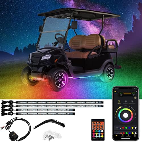Golf Cart Underglow LED Light Strip Kit, 4pcs Expandable, Million Color LED Accent Neon Lighting Kit for EZGO Yamaha Club Car - Fits Electric & Gas Golf Carts - Water Resistant Flexible Tubes