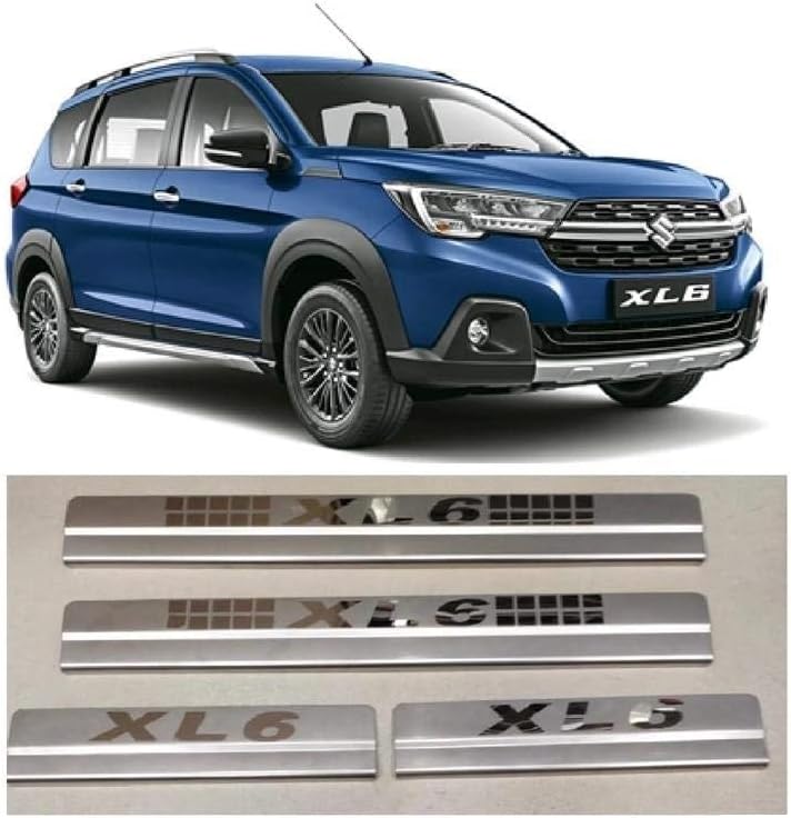 EMPICA Steel Car Door Foot Step Scuff Sill Plate Compatible With Maruti Suzuki Xl6 (Silver, Set of 4 Pcs)