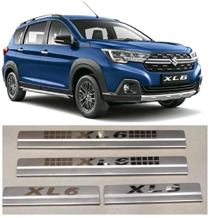 EMPICA Steel Car Door Foot Step Scuff Sill Plate Compatible With Maruti Suzuki Xl6 (Silver, Set of 4 Pcs)