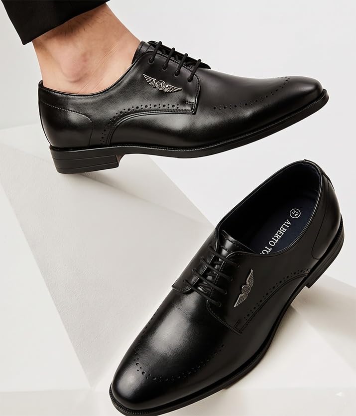Image of ALBERTO TORRESI Hungary Series 607 Branded Sole Black Formal Shoes