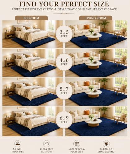 Image of Shaggy Carpet 5x7 Ft for Living Room & Bedroom (Blue)