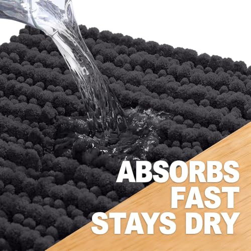 Image of OLANLY Long Bathroom Rugs Runner 47x24, Thick Soft and Absorbent Chenille Bath Mat, Non-Slip, Machine Washable Quick Dry Bath Rugs for Tub Shower Floor, Home Decor Accessories, Dark Grey