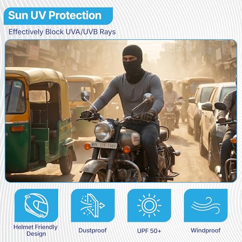 Image of Kingsway Balaclava Face Mask for Bikers - UPF 50+ UV & Dust Protection | Full Face Mask for Men & Women | Premium Riceknit Helmet Liner