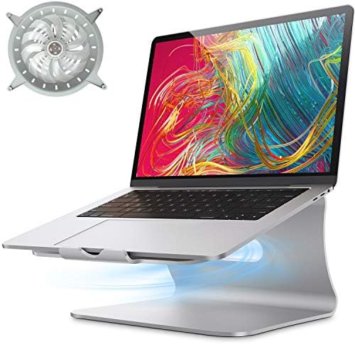 Bestand Laptop Stand with Fan, Aluminum Cooling Computer Stand Holder Compatible for MacBook Air, MacBook Pro, Silver (Patented)