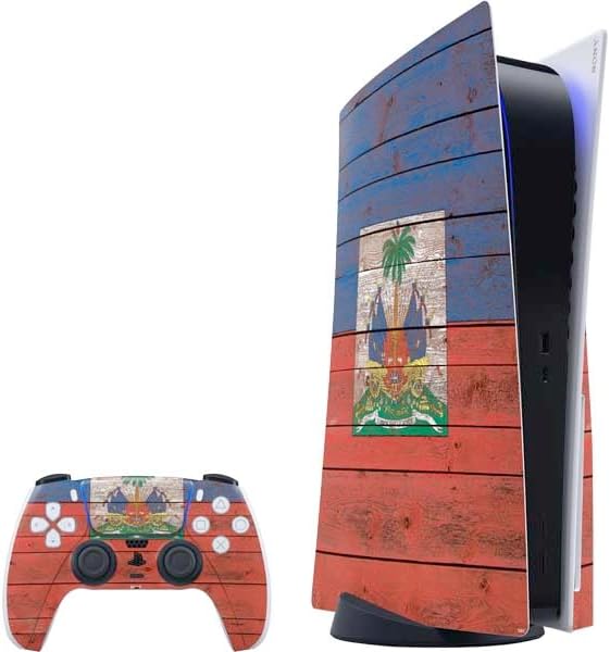 Skinit Decal Gaming Skin Compatible with PS5 Bundle - Jamaican Flag Dark Wood Design