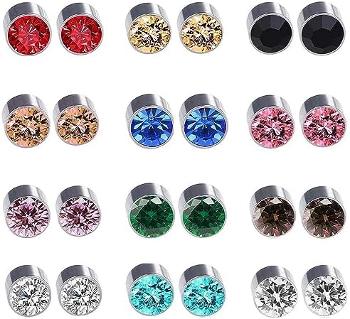 LIUJZZJ 12 Pairs Crystal Rhinestone Magnetic Clip Non Piercing Earrings Fashion JewelryMulti-Color