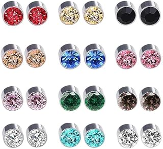 LIUJZZJ 12 Pairs Crystal Rhinestone Magnetic Clip Non Piercing Earrings Fashion JewelryMulti-Color