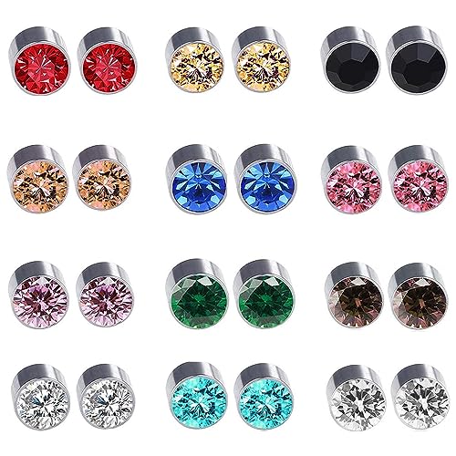 LIUJZZJ 12 Paar Kristall Strassstein Magnet Clips Nicht Piercing Ohrringe Modeschmuck Ohrstecker Creolen Ohrstecker stilvolle Ohrringe hypoallergen Set für Frauen Mädchen