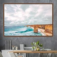 Framed Canvas Wall Art Coastal Scenery Aerial Coastal Cool Multicolor Ocean Photography Realism Relax/Calm - 16x24 inches