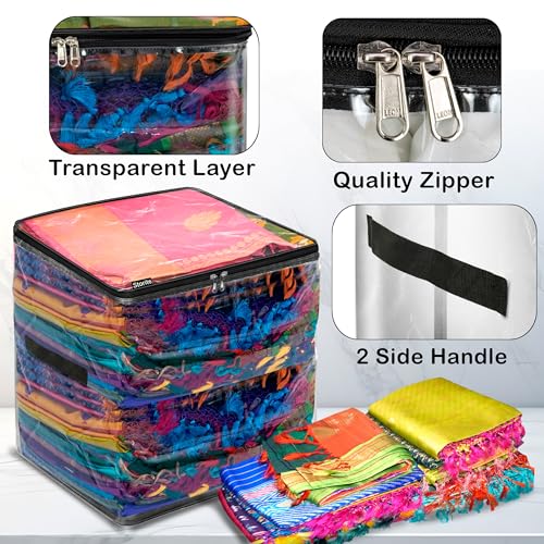 Image of Storite 8 Pack Jumbo Saree Bags, Transparent Saree Bags With Zip, Saree Covers For Storage With Moisture & Dust Proof, Wardrobe Organizer(45x41x33 cm)