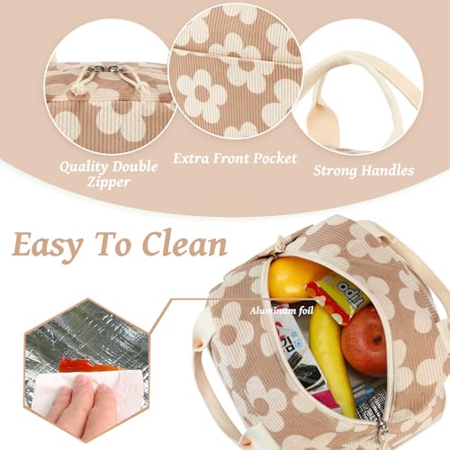 image for Bluboon Lunch Bag for Women Men Cute Corduroy Lunch Tote Bags Reusable