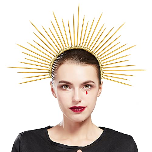 Fantherin Mary Halo Crown Headband Spiked Halo Crown Sunburst Greek Goddess Headpiece for Cosplay Halloween Costume Party