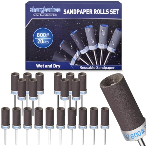 Image of 20Pcs 800 Grit Sanding Drums Sandpaper Sticks Set for Dremel Rotary Tool with 1 /8 inch Shank, Sanding Bits Kit Rotary Tool Accessories for Metal Rust Removal /Stone Grinding /Jade Polishing (800 Grit)