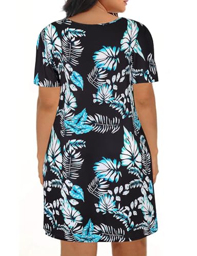 Image of Kancystore Women's Plus Size Summer Dresses Short Sleeve Casual T-Shirt Swing Dress with Pockets