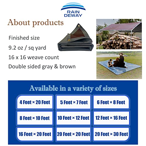 Raindeway 4X20 Feet Super Heavy Duty Tarp 18 Mil, Uv Resistant, Weatherproof, Multipurpose Waterproof Poly Tarp With Grommets And Reinforced Edges, Brown/Gray Tarp #TOP5