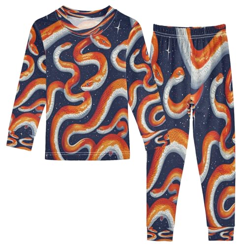 Pajama Sets Long Sleeve Orange Snake Pattern Soft Comfy Sleepwear 2 Piece PJS 3-8T