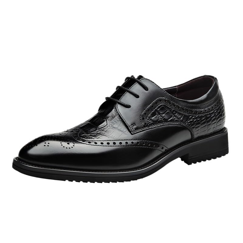 Mens Wingtip Brogue Dress Oxford Vegan Leather Working Plain Toe Non Slip Low Top Block Heel Anti-Slip Prom Wedding Fashion Lace Up