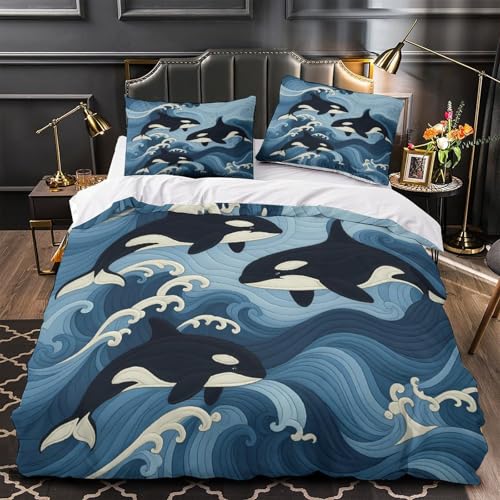 CNWRZCJXY Orcas Nadando 3D Impresión Funda