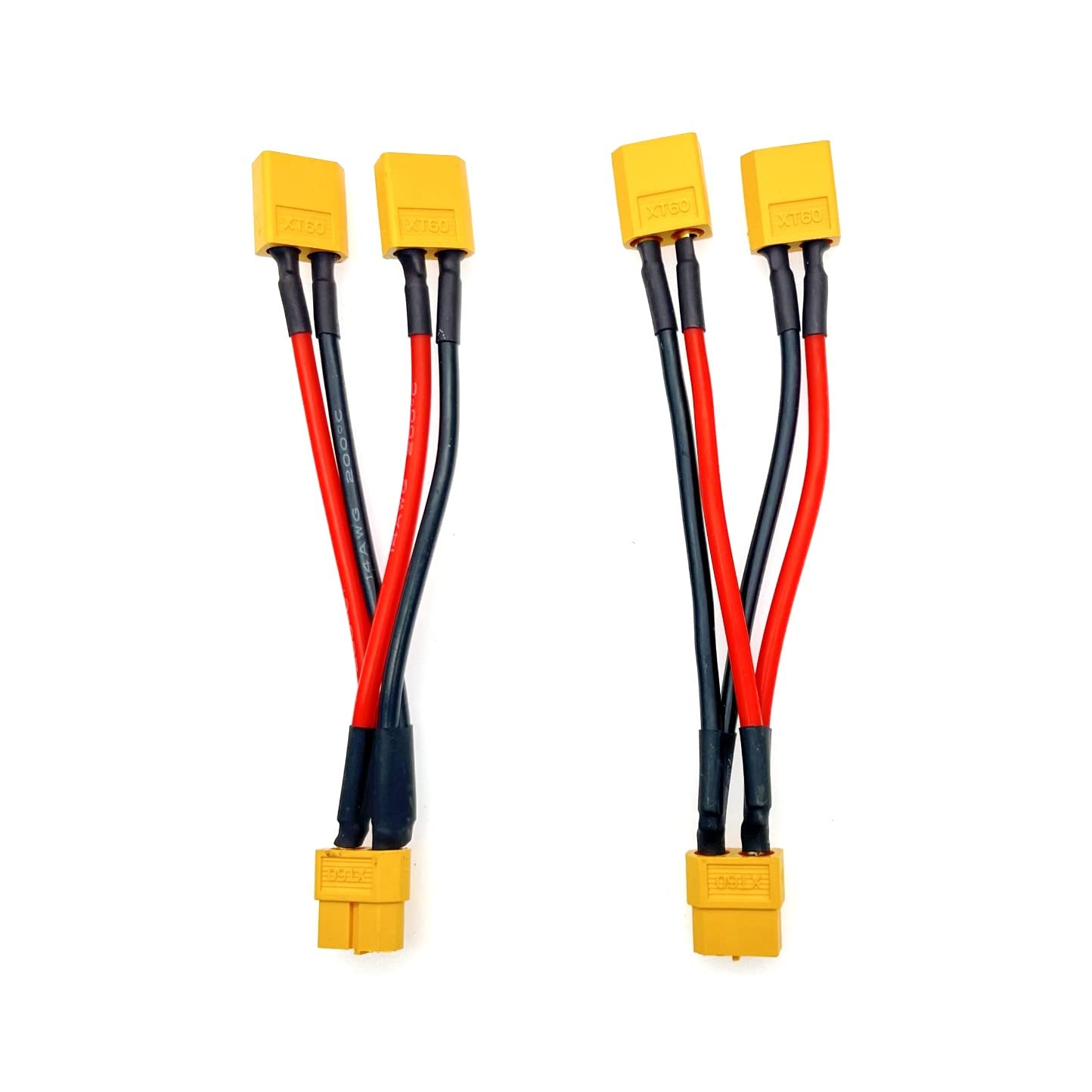 JZK 2pcs XT60 parallel cable, XT60 Battery Connector Cable, 1 Female to 2 Male Battery Adapter cable for RC drone, Y Splitter Extension Cable for RC Helicopter Quadcopter