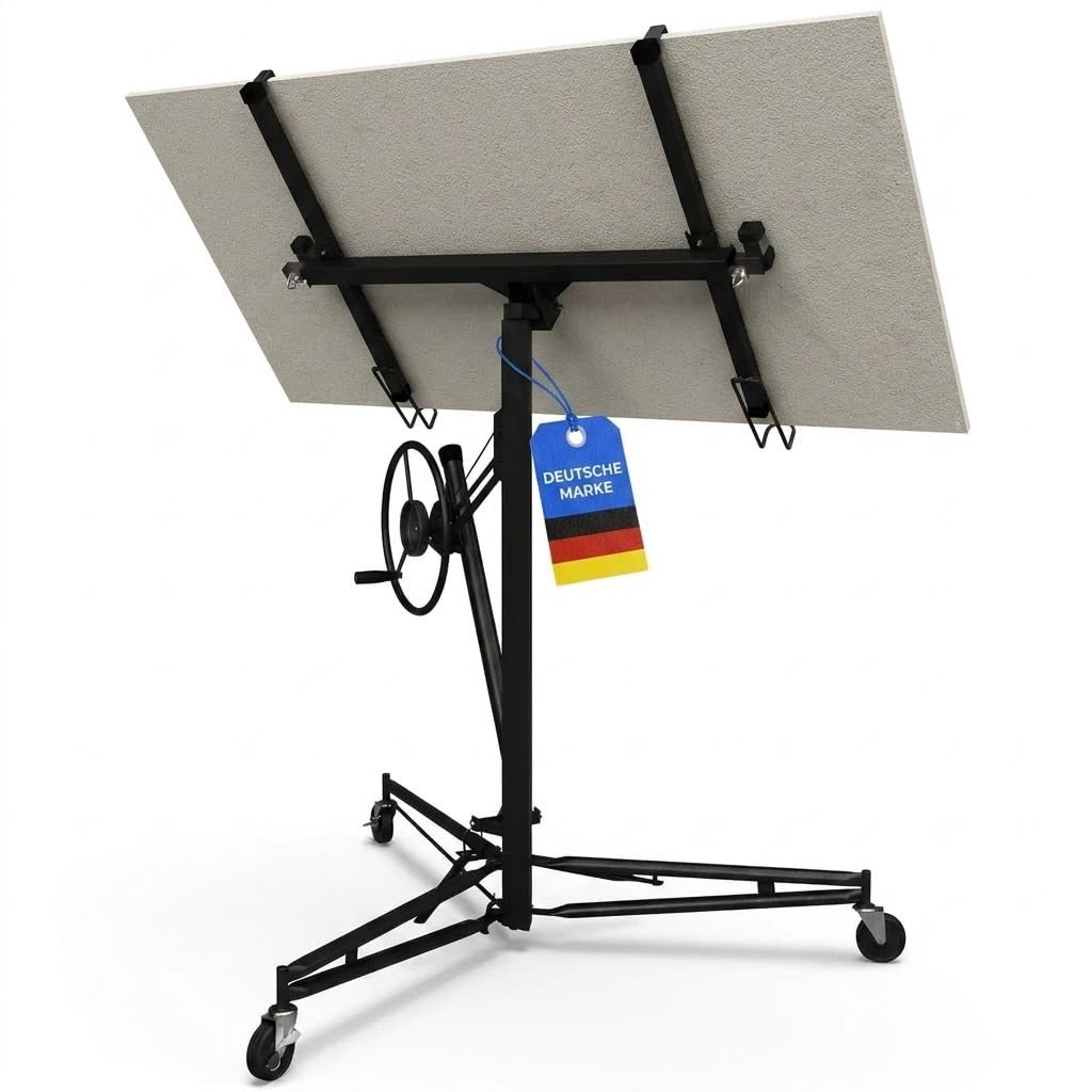 Werkthor Leve Plaque Placo XXL jusqu'à 68 kg – Lève-Plaques Professionnel 140-350 cm – Lève Plaque de Placo pour Plaques de Plâtre et Cloisons Sèches – 3 Roues avec Frein – Support jusqu'à 68 kg
