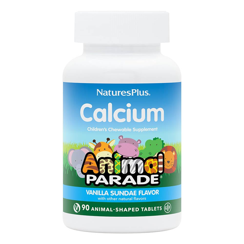 Calcium Children's Chewable Supplement, 90 Tablets Animal Parade Shaped Vanilla Sundae Flavor, With Whole Food Concentrates, Gluten Free