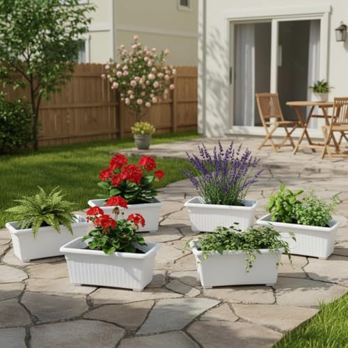 Image of Plastic Window Planters | Garden Planting Pots | Flower Plant Pots for Home Garden & Balcony | Flower Planters for Balcony and Terrace Gardens | Pack of 5 (White)