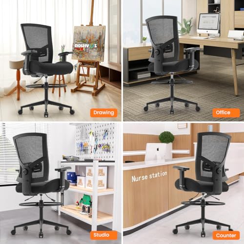 Image of 500lbs Drafting Chair,Big and Tall Office Chair for Standing Desk with Wide Seat,2D Adjustable Lumbar Support,Ergonomic Office Chair with Footrest for Home,Drawing or Counter Height Use