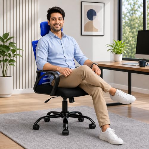 Image of HIGHLIVING Ergonomic Office Chair | Adjustable Headrest | 120 Tilt | Breathable Mesh Back | Moulded Foam Seat | Class 4 Gas Lift | Metal Base | High Back Computer Chair for Home & Office