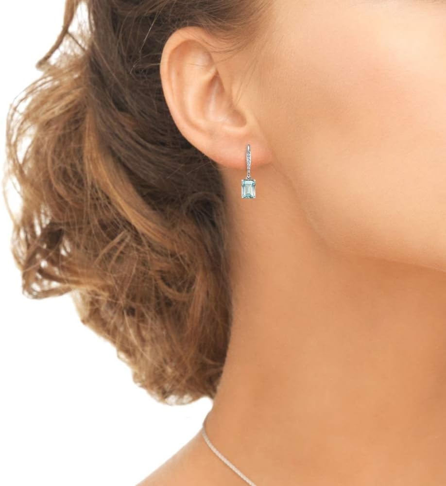 Sterling Silver Genuine or Synthetic Gemstone 8x6mm Octagon-cut Polished Dangle Leverback Earrings