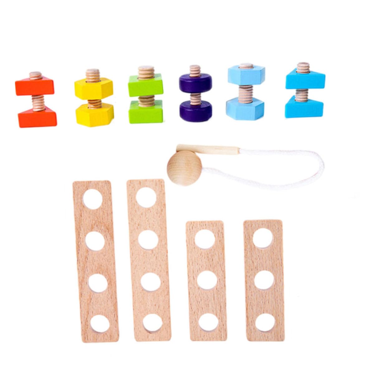 FRCOLOR Gioco di Abbinamento Viti e Dadi in Legno per Ragazzo Ragazza | Sviluppo delle Capacità di Pensiero, Finitura senza Bave, Puzzle Educativo da Assemblare