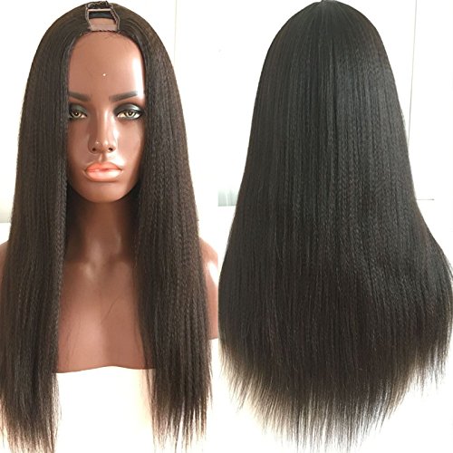 Virgin Hair Factory 14 Inch 100% Remy Indian Human Hair U Part Yaki Straight Wigs For Black Women Middle Part 130 Density #1B