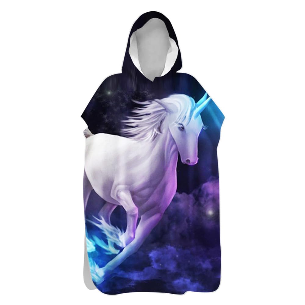 Highdi Hooded Changing Robe, Microfibre Light Weight Changing Towel, Towel Poncho for Surfing Swimming Beach Changing, Quick Dry Poncho for Women Men Adults (80x145cm,unicorn theme 8)