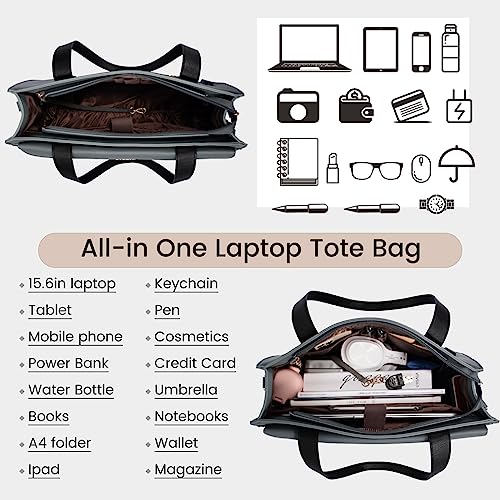 LOVEVOOK Laptop Bag for Women 15.6 Inch Laptop Tote Work Bag Professional Leather Computer Briefcase Waterproof Shoulder Bag - Image 4