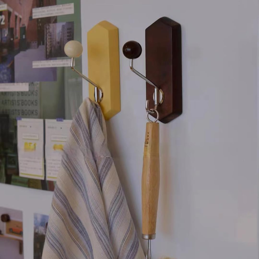 2 PCS Retro Magnetic Hooks, Wrought Iron Wooden Ball Hooks, Creative Punch-Free Storage for Refrigerators, Metal Doors, and Lockers