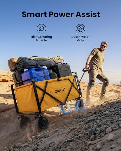 Image of e-Wagon Air Adventure-Ready Electric Wagon, 9-Mile Range Dual Motor Cart, 300LB Capacity 3-Second Fold, Heavy-Duty Collapsible Wagon for Camping, Sports, Gravel & Grass, Bright Yellow