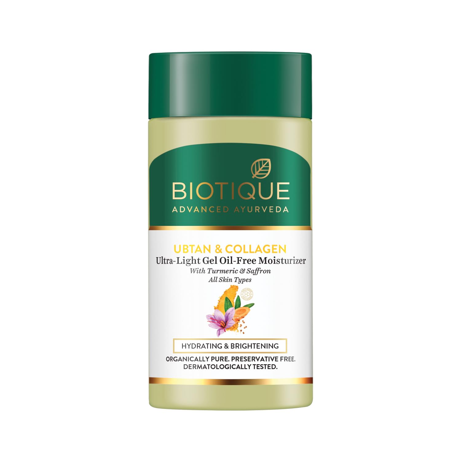 Biotique Ubtan & Collagen Ultra Light Gel Oil-Free Moisturizer for Hydrating, Brightening & Glowing Skin|Enhance Skin Complexion|For Men & Women-25ml