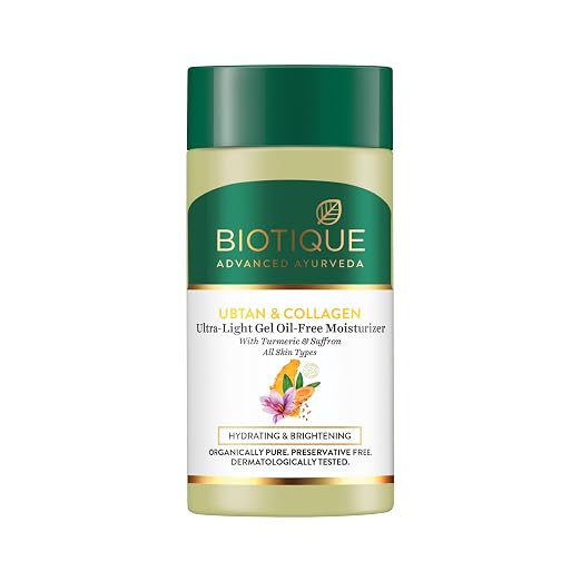 Biotique Ubtan & Collagen Ultra Light Gel Oil-Free Moisturizer for Hydrating, Brightening & Glowing Skin|Enhance Skin Complexion|For Men & Women-25ml