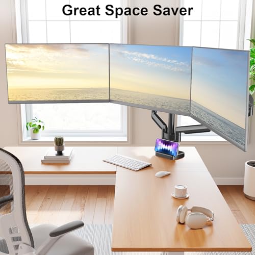 Image of MOUNT PRO Triple Monitor Mount for 13-27 inch Screens, 3 Monitor Desk Mount, Height Adjustable Triple Display Stand, Full Motion Three Computer Arm Hold up to 17.6lbs Each, VESA 75x75, 100x100