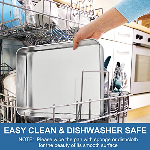 P&P Chef Baking Sheet Rectangular Cake Pan, Stainless Steel Lasagna Pan For Lasagna Brownie Fish Meats, 9.7-Inch By 12.3-Inch, Heavy Duty & Easy Clean, Rectangle - Silver #TOP5