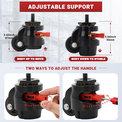 Image of W B D WEIBIDA M12 Heavy Duty Swivel Casters with Ratchet Handle, Retractable Wheels Load Capacity 1000 kg, Heavy Duty Casters for Furniture, Machine, Tool, Set of 4, Black