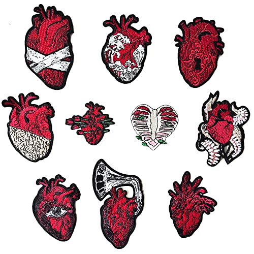 Harsgs Embroidered Anatomical Heart Patches, Gothic Realistic Heart Iron On/Sew On Patches Applique For Clothes, Dress, Hat, Jeans, Diy Accessories #TOP1