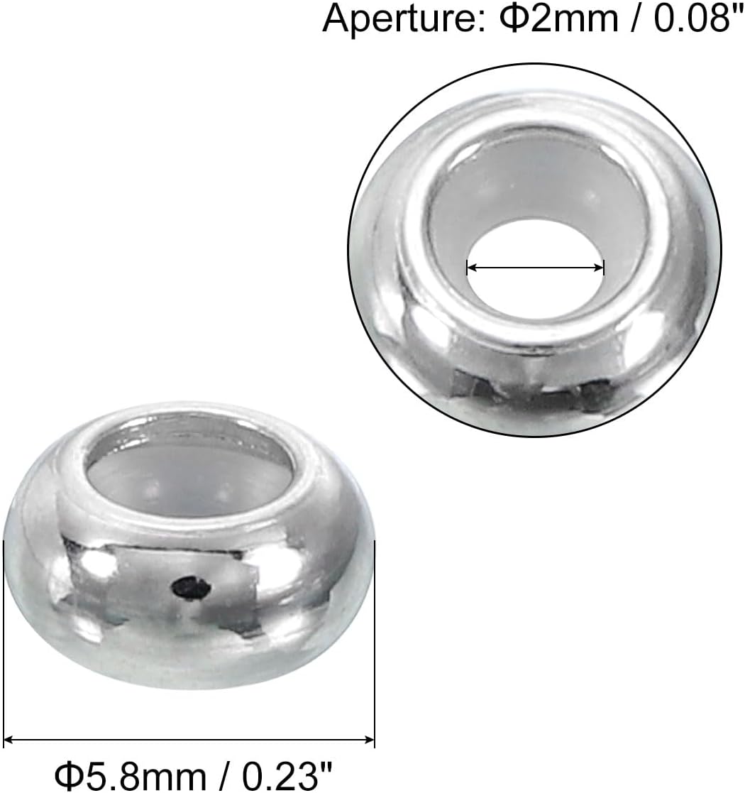 uxcell 20pcs 6mmx2.0mm Insert Rubber Stopper Position Spacer Beads, Stainless Steel Adjustable Slider Beads for Jewelry Bracelet Making Silver - Image 2