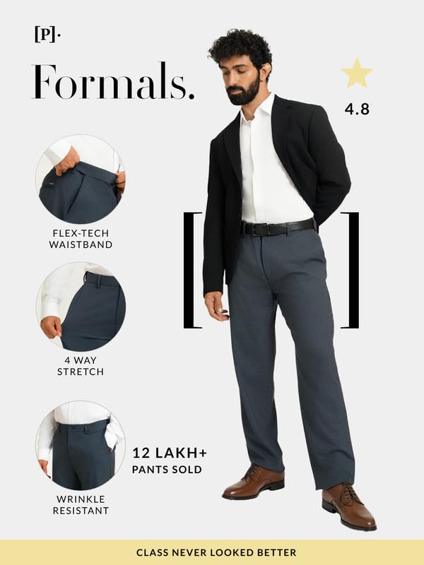 Image of The Pant Project Luxury PV Lycra Stretchable Formal Pants for Men | Stylish Relaxed Fit Men's Wear Trousers for Office or Party | Mens Fashion Dress Trouser Pant