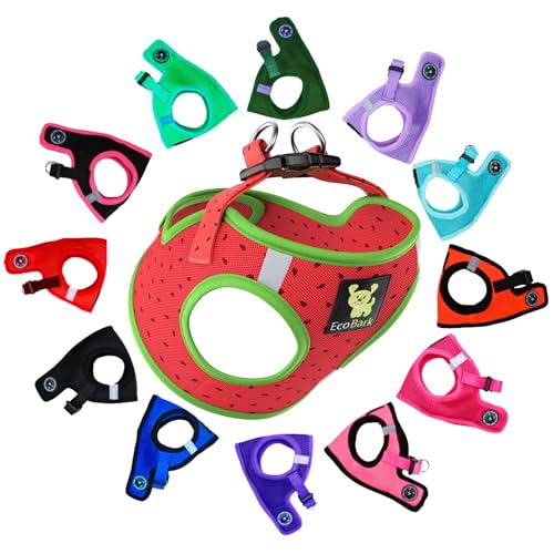 EcoBark Small Dog Harness - Luxury Soft Step in Reflective Ultra Padded Mesh Dog Harnesses for Toy Breed Dogs - Comfortable & Secure Body Halter Pet Vest (Small, Watermelon)